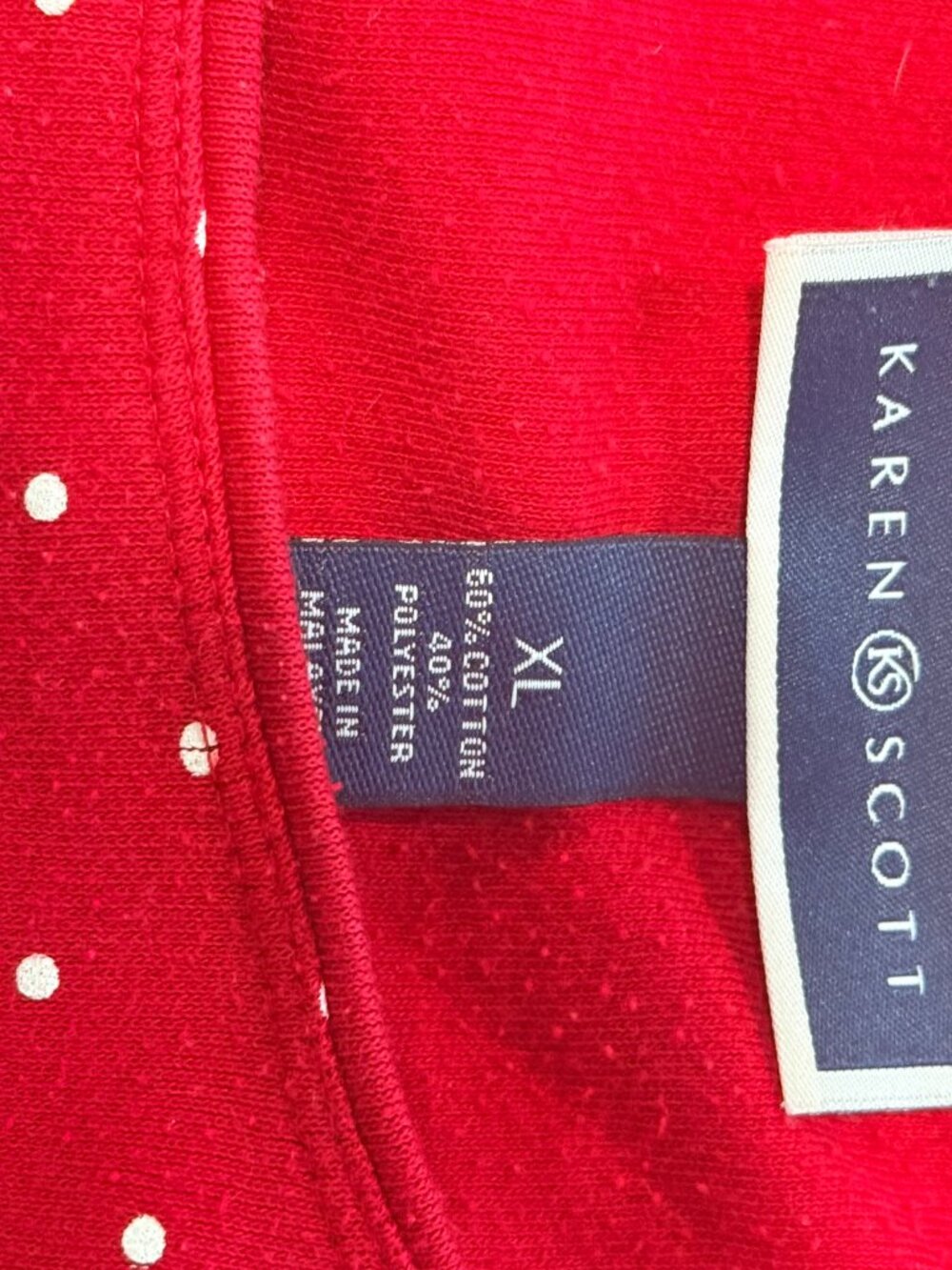 Vintage Karen Scott Red & White Polka Dot Tee Size XL