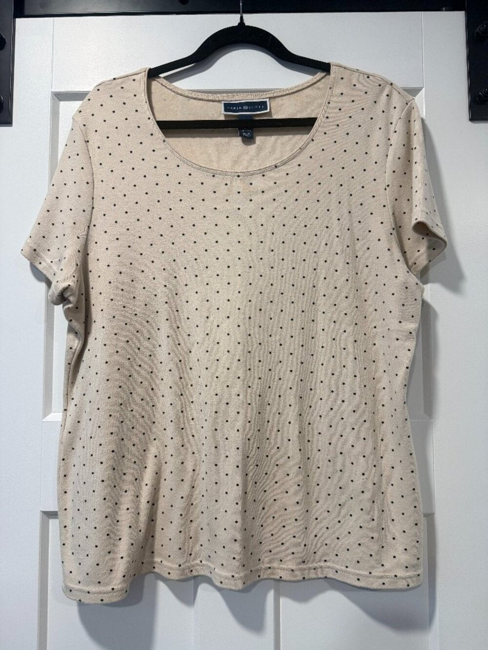 Vintage Karen Scott Tan & Black Polka Dot Tee Size XL