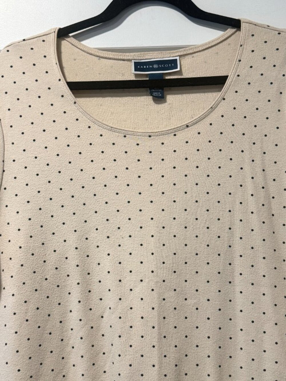 Vintage Karen Scott Tan & Black Polka Dot Tee Size XL