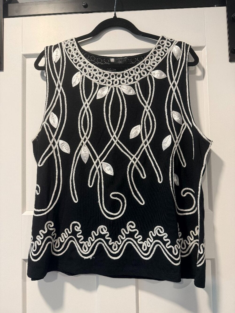 Carole Little Black & White Embroidered Dressy Tank Top Ladies Size 1X