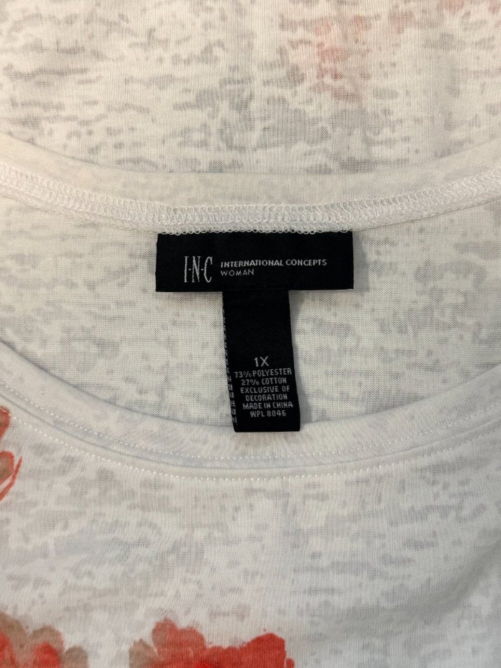 INC International Concepts Floral Tee in Coral & White With Sparkles Size 1X