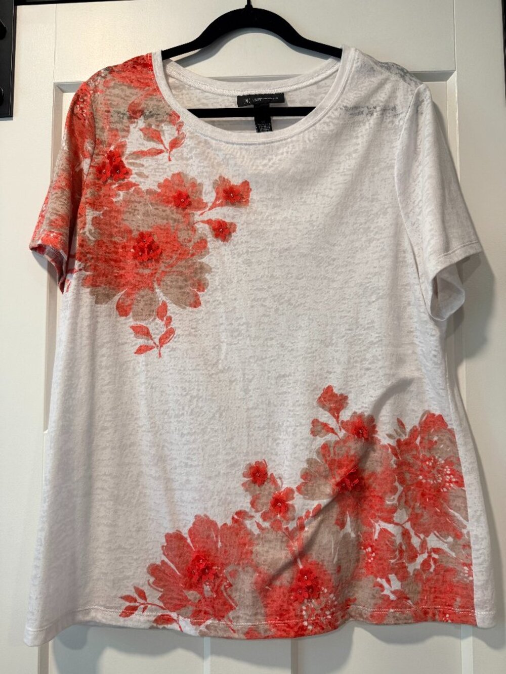INC International Concepts Floral Tee in Coral & White With Sparkles Size 1X