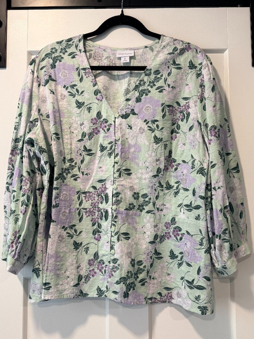 Vintage Liz Claiborne Lightweight Floral Cotton Long-Sleeve Blouse XL