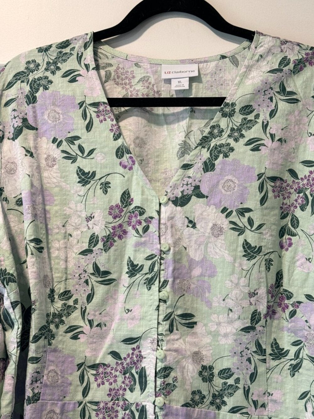 Vintage Liz Claiborne Lightweight Floral Cotton Long-Sleeve Blouse XL