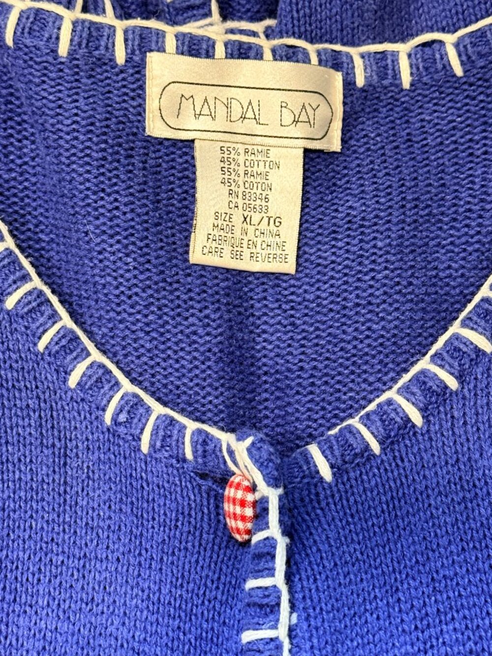 Vintage Mandal Bay Applique Ladybug & Daisy Short-Sleeve Sweater XL