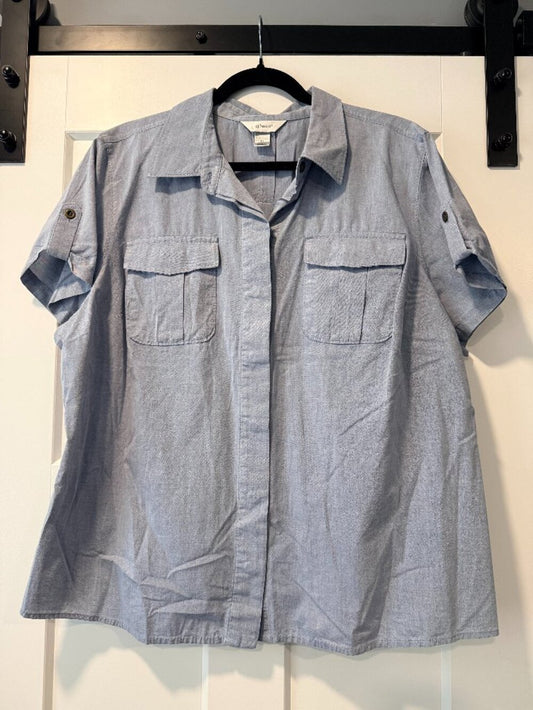 Vintage CJ Banks Cotton Chambray Short Sleeve Button-Front Top Size 1X