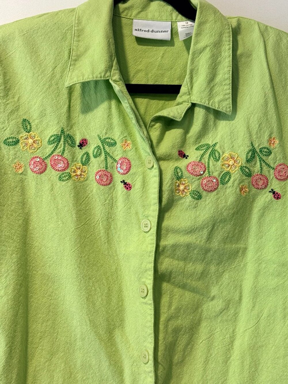 Vintage Alfred Dunner Applique Blouse w/ Flowers, Cherries & Ladybugs Size 14