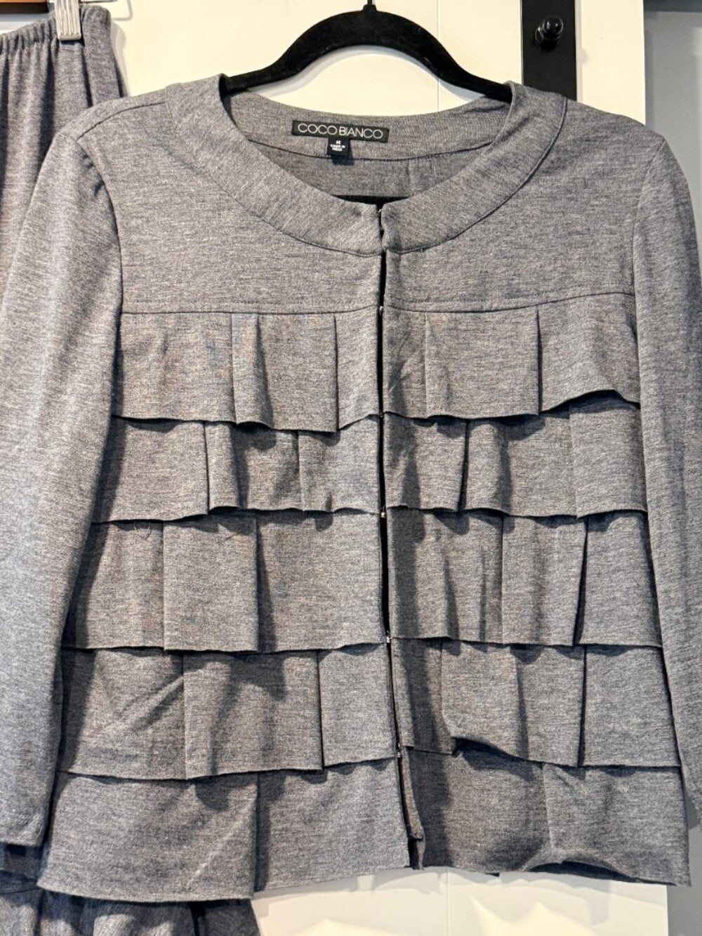 Coco Bianco Knit Skirt & Top Outfit in Gray With Tiered Ruffles