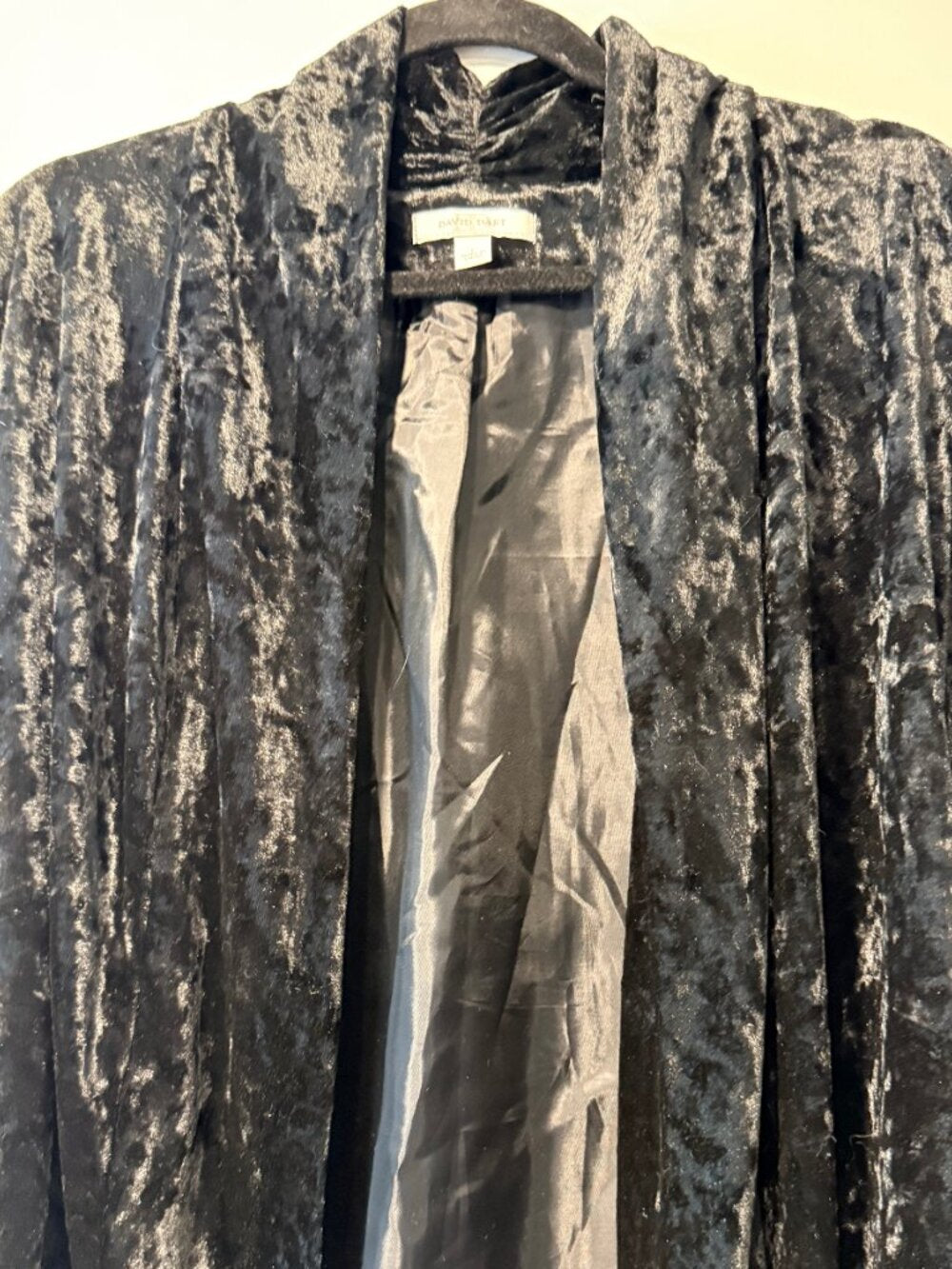 David Dart Crushed Velvet-Style Open Dressy Black Jacket