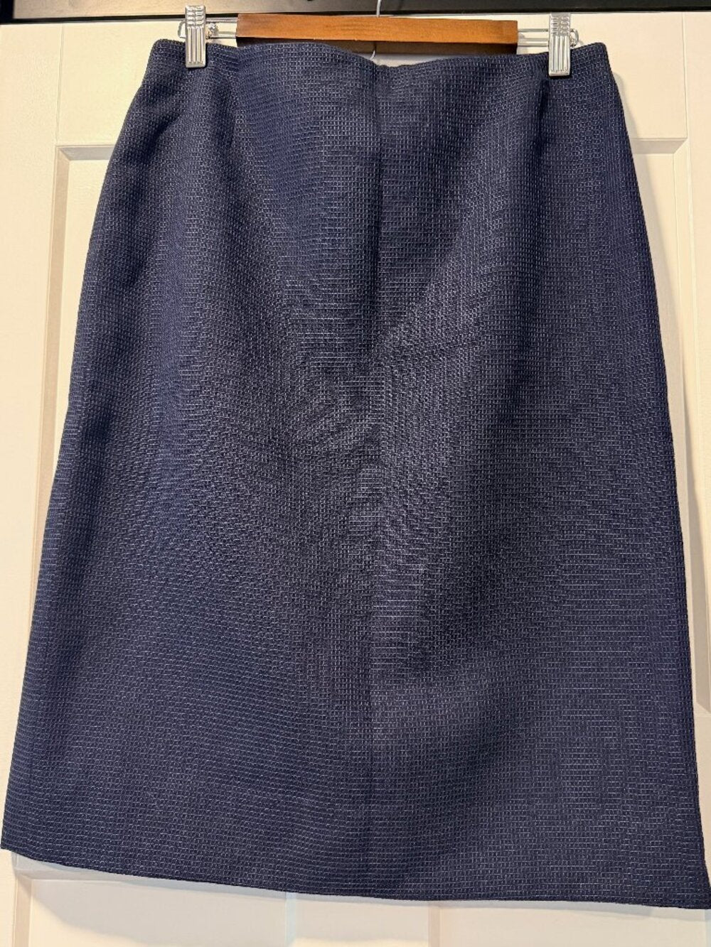 Vintage Giorgio Armani Navy Blue Wool Waffle-Textured Midi Skirt