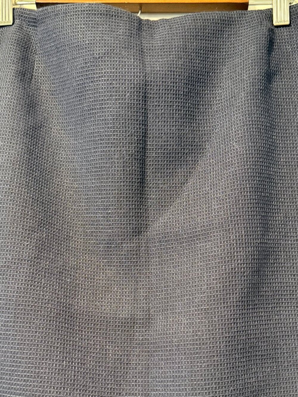 Vintage Giorgio Armani Navy Blue Wool Waffle-Textured Midi Skirt