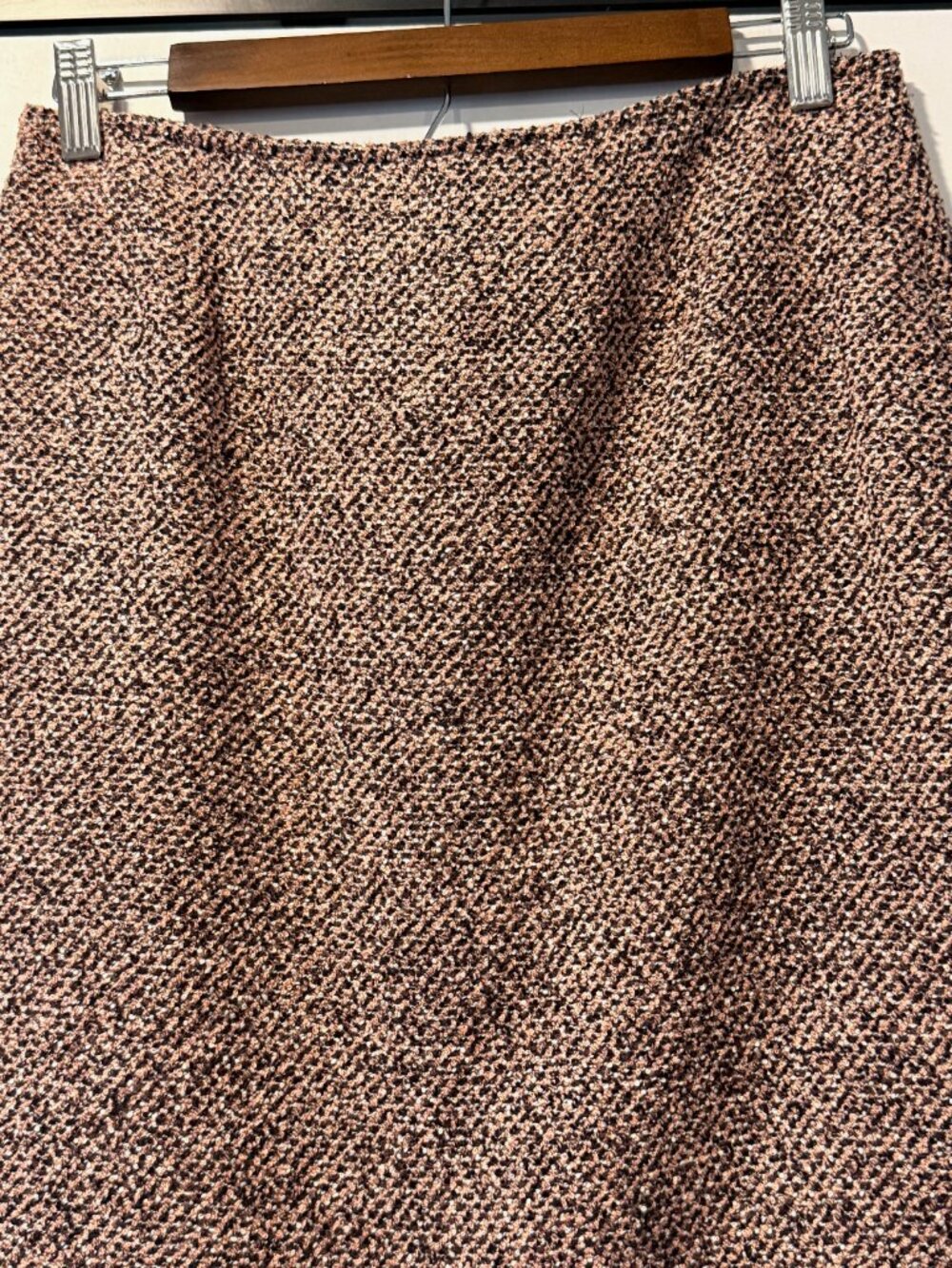 Vintage Emma James Pink & Black Boucle Midi Skirt w/ Fringe