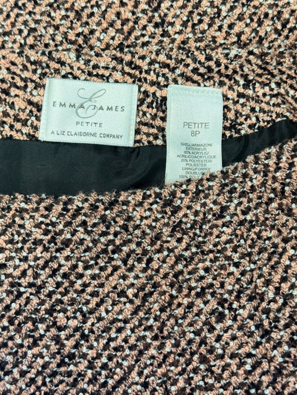 Vintage Emma James Pink & Black Boucle Midi Skirt w/ Fringe
