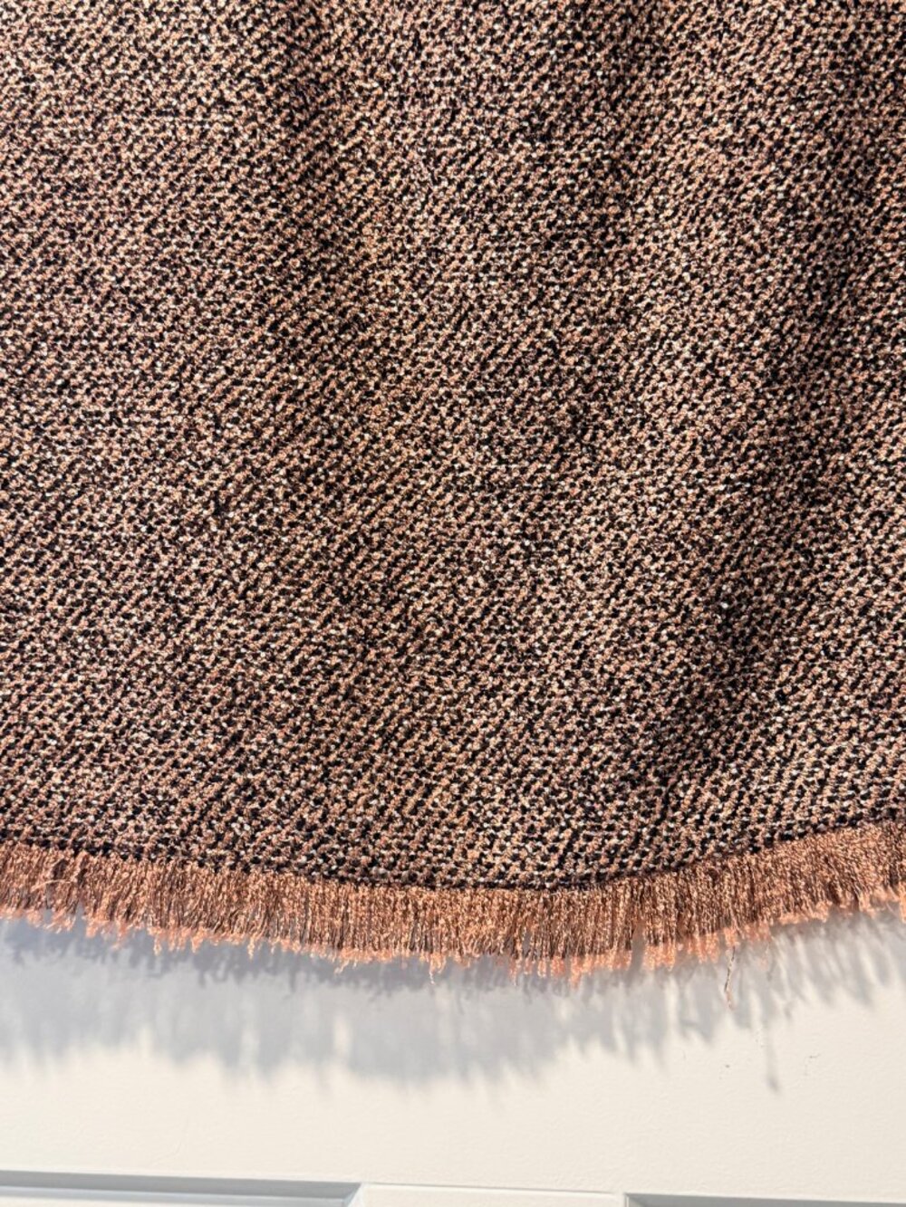 Vintage Emma James Pink & Black Boucle Midi Skirt w/ Fringe