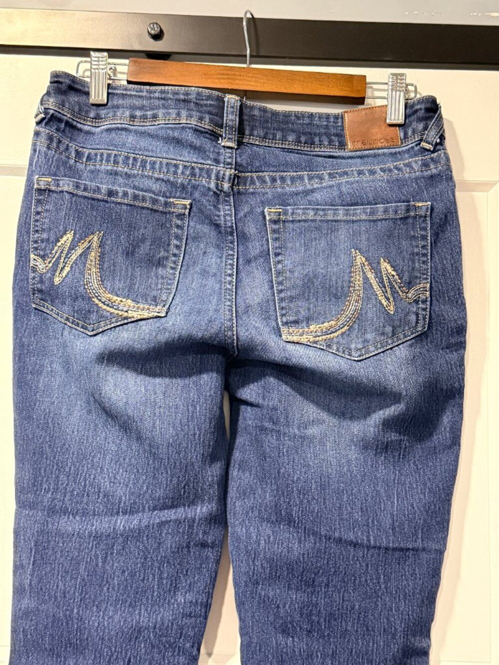 Maurices Straight Leg Stretch Blue Jeans With Decorative Back Pockets