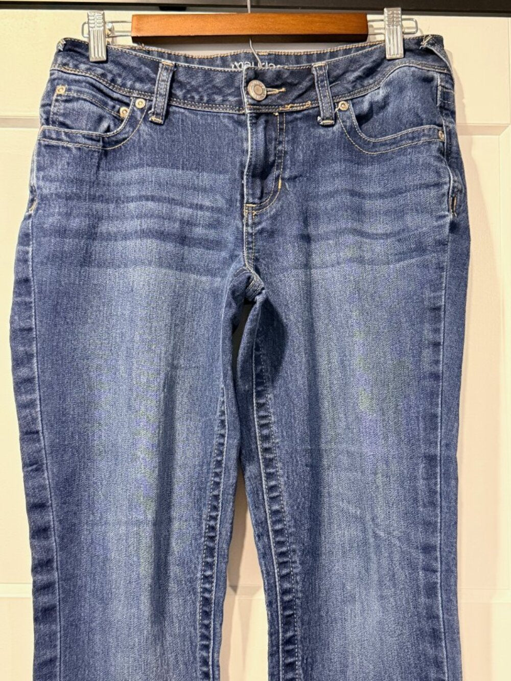 Maurices Straight Leg Stretch Blue Jeans With Decorative Back Pockets