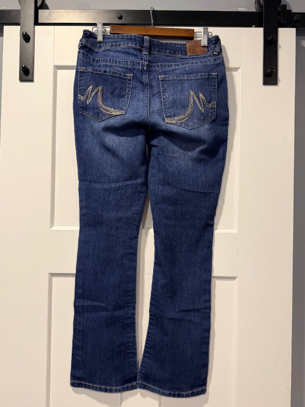Maurices Straight Leg Stretch Blue Jeans With Decorative Back Pockets