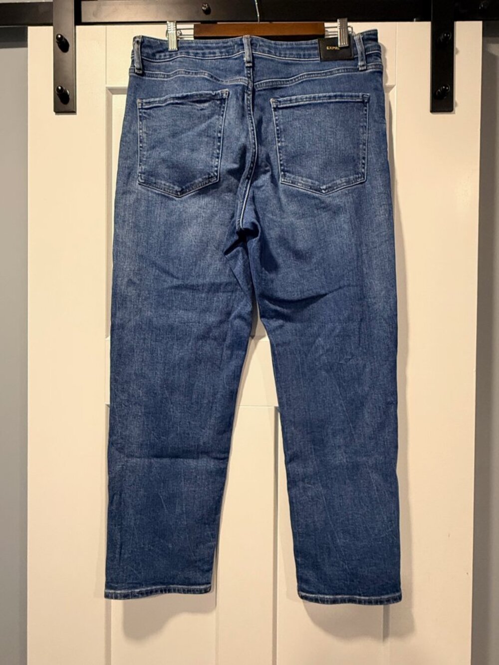 Express Boyfriend Midrise Straight Stretch Blue Jeans
