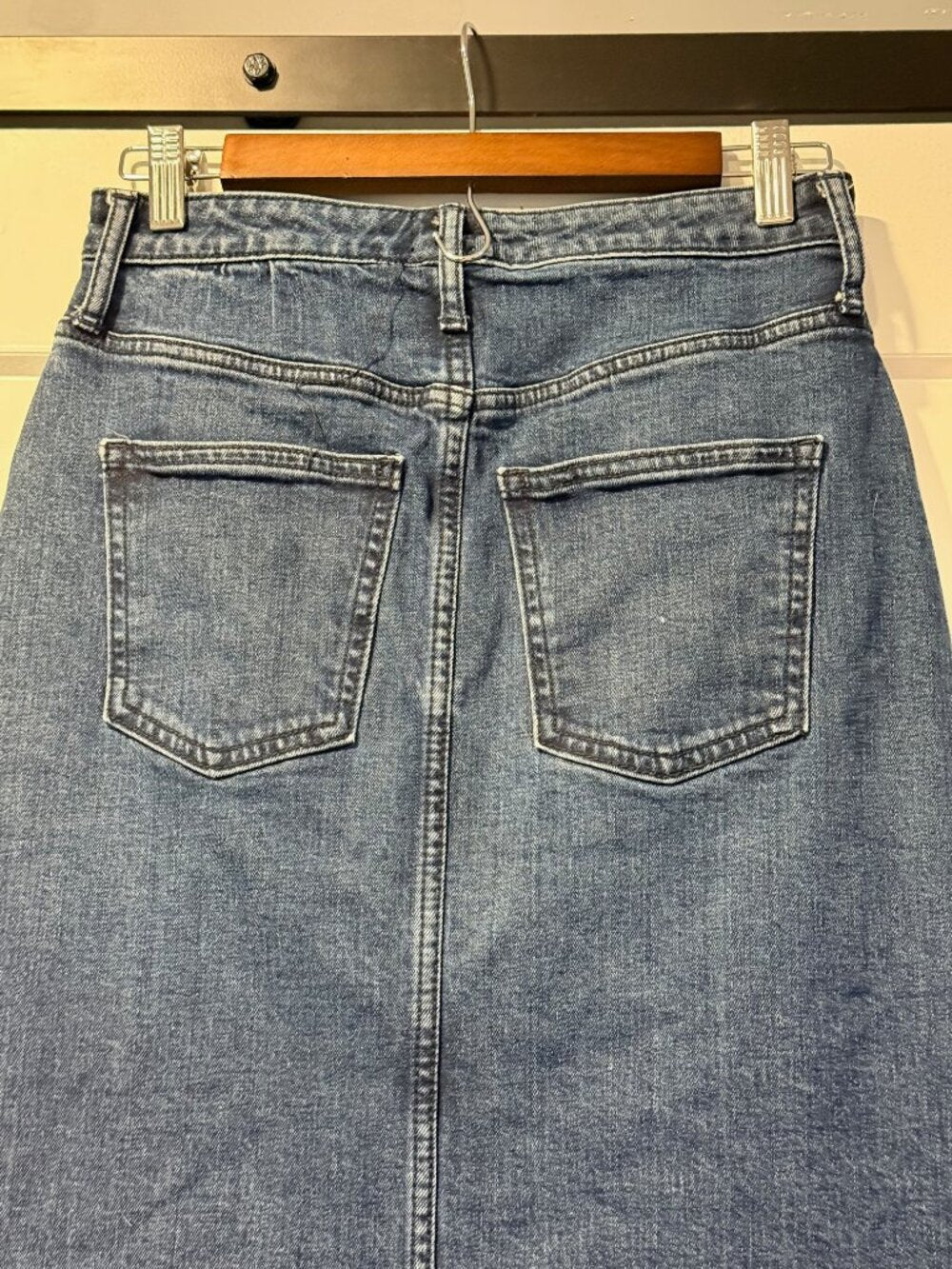A New Day Straight Blue Jean Denim Stretch Skirt w/ Front Slit