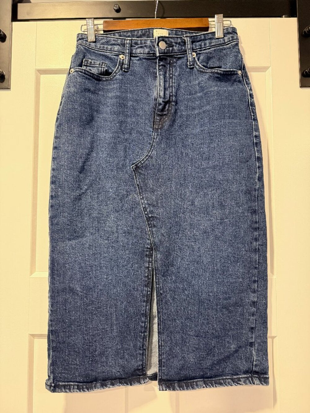 A New Day Straight Blue Jean Denim Stretch Skirt w/ Front Slit