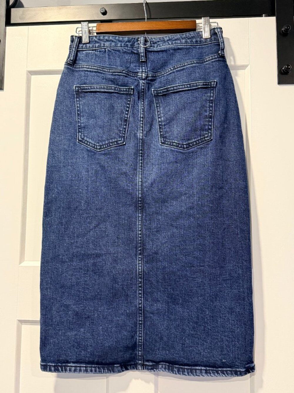 A New Day Straight Blue Jean Denim Stretch Skirt w/ Front Slit