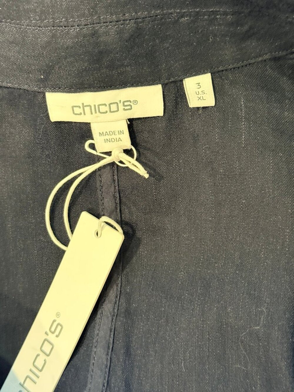 NWT Chico's Navy Blue Stretch Linen Long-Sleeve Jacket