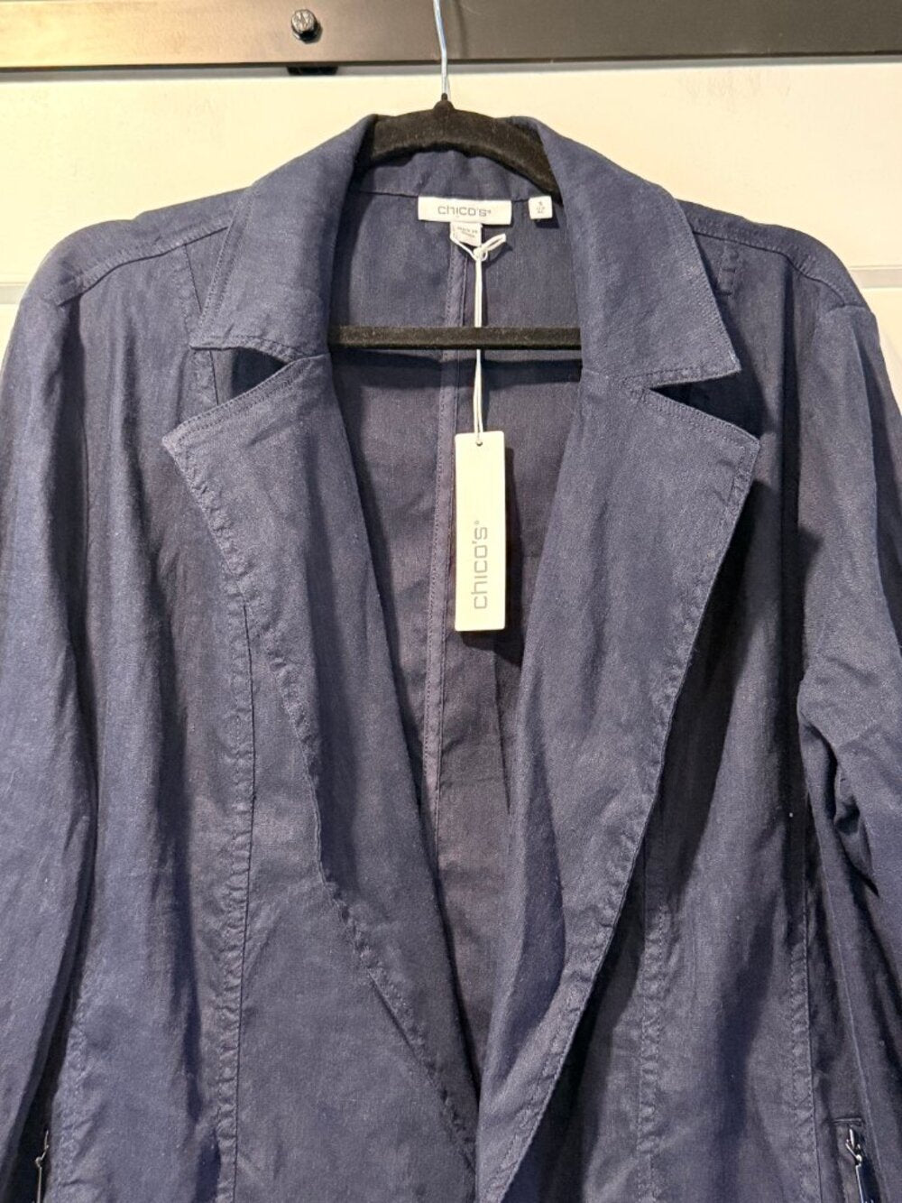 NWT Chico's Navy Blue Stretch Linen Long-Sleeve Jacket