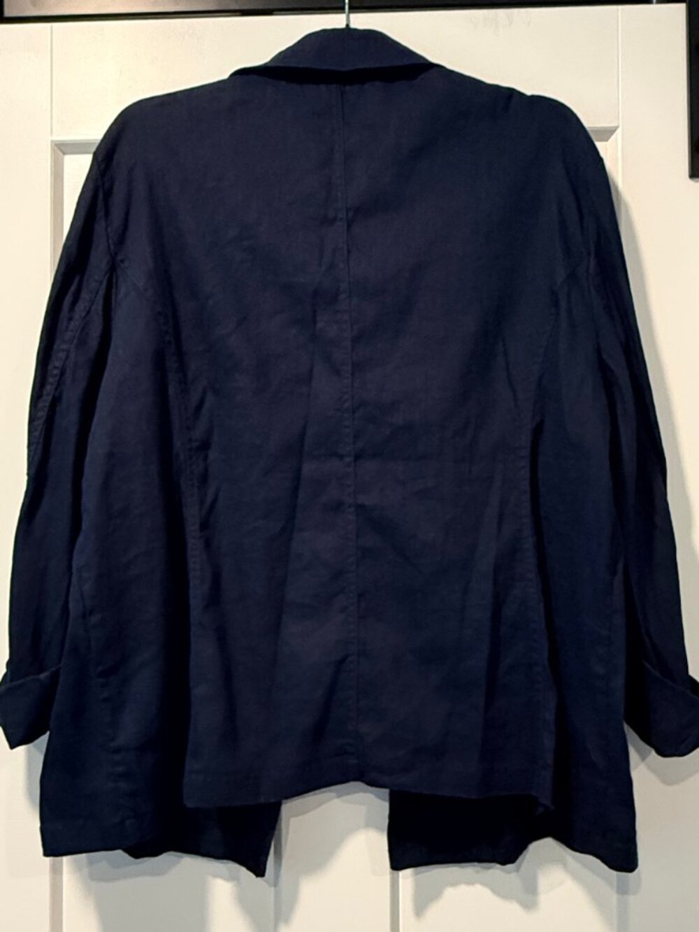 NWT Chico's Navy Blue Stretch Linen Long-Sleeve Jacket