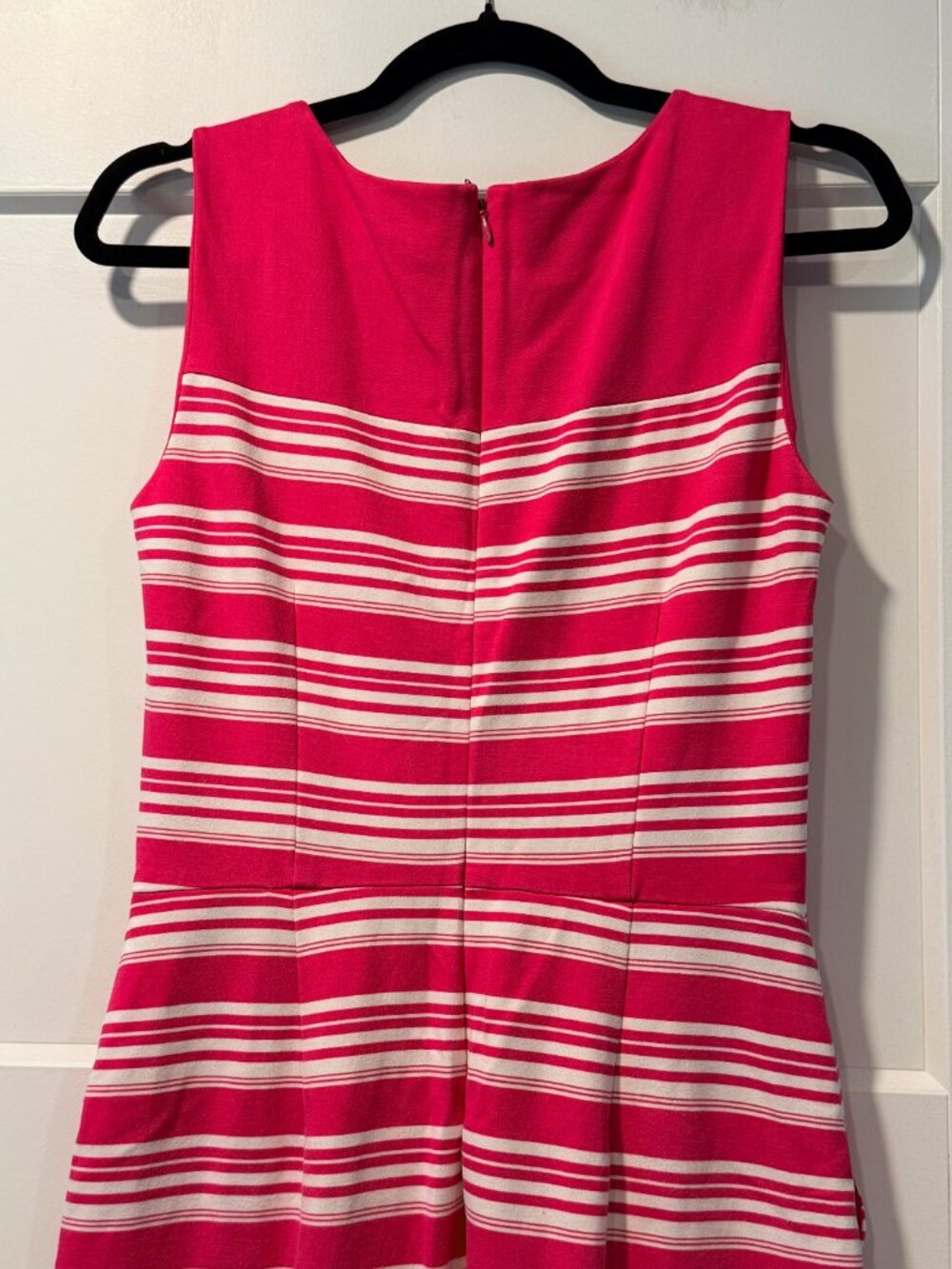 Lands' End Pink and White Stripe Scuba Knit Sleeveless Dress