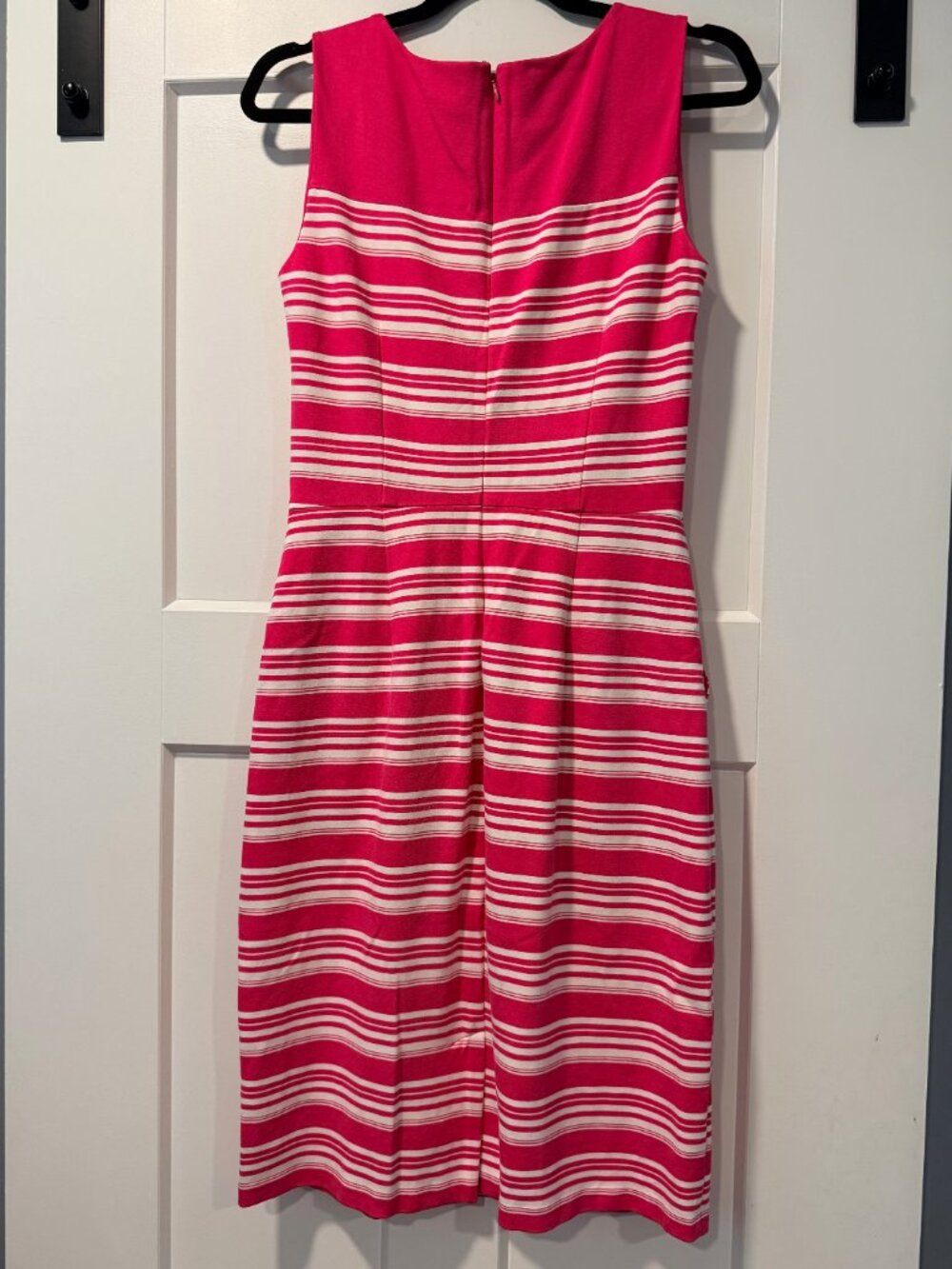 Lands' End Pink and White Stripe Scuba Knit Sleeveless Dress
