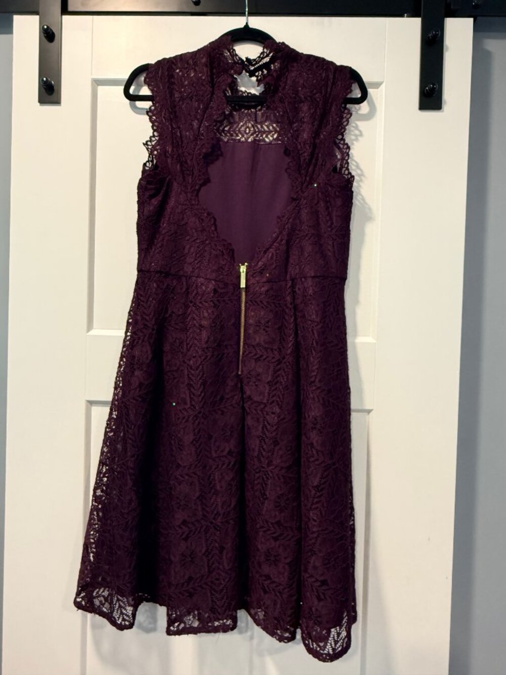 Calvin Klein Burgundy Semi-Formal Lace-Overlay Open-Bacl Midi Dress
