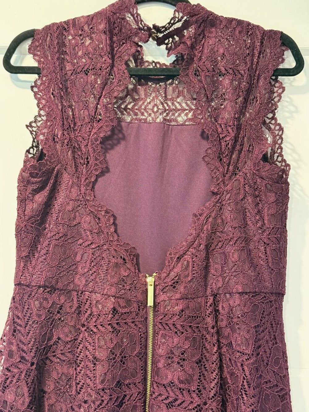 Calvin Klein Burgundy Semi-Formal Lace-Overlay Open-Bacl Midi Dress